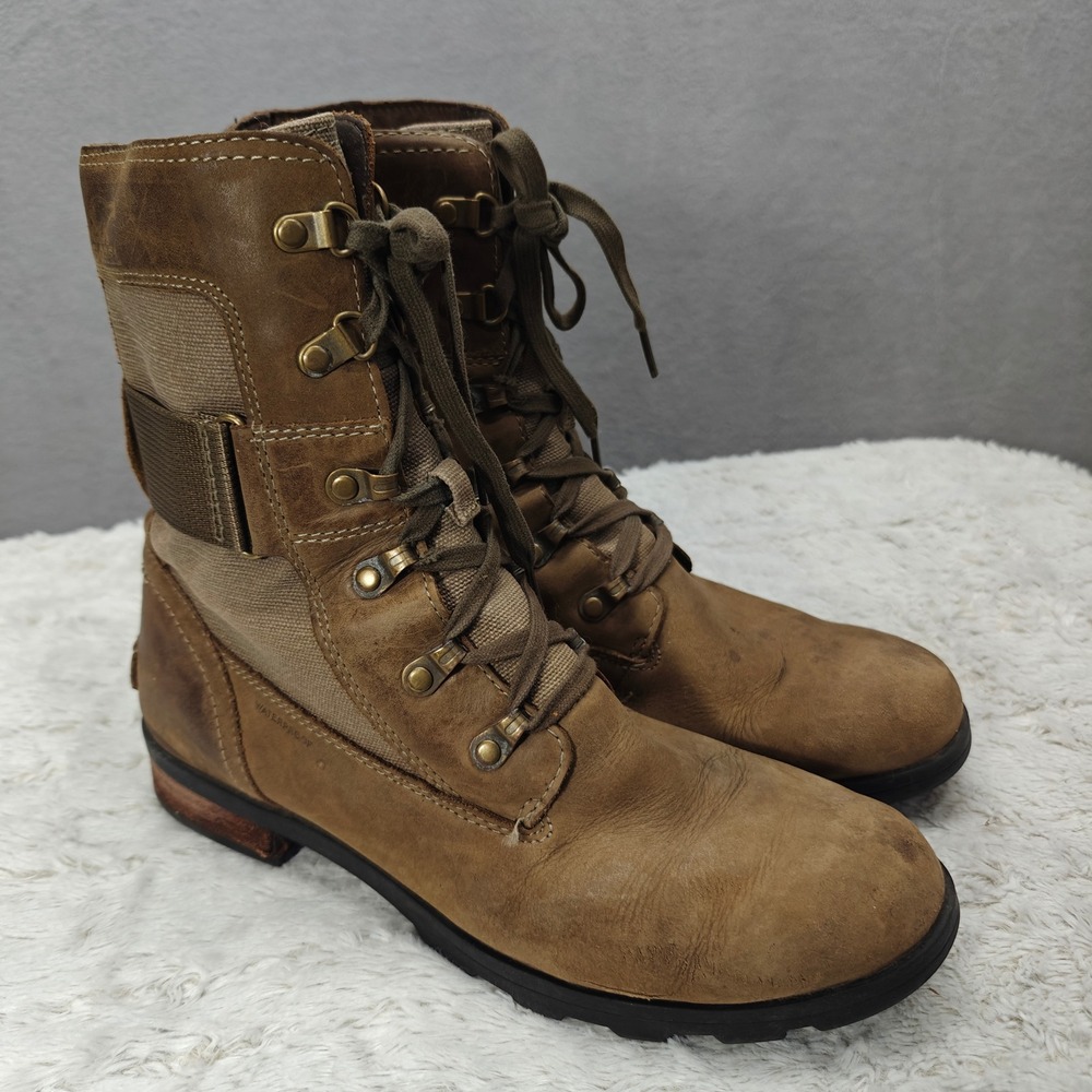 Sorel‎ Womens 10 Emelie Conquest Waterproof Combat Boots Festival Brown Leather